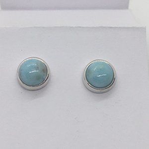 Round Blue Stone Earrings with 925 Silver